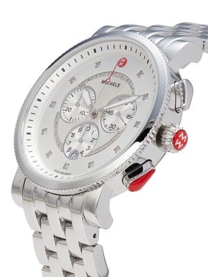 Michele 42MM Stainless Steel & Diamond Chronograph Bracelet Watch