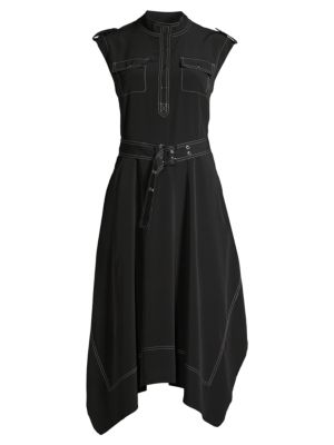 Karl Lagerfeld Paris
Belted Handkerchief-Hem Midi Dress