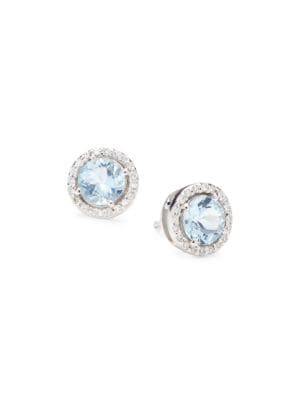Effy
14K White Gold, Aquamarine & Diamond Round Stud Earrings