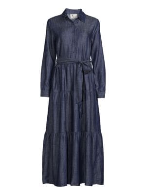 YAL New York
Tie Waist Chambray Tiered Shirtdress