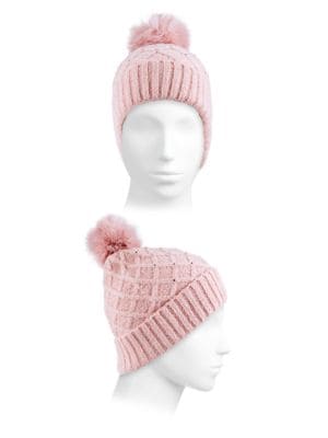Vince Camuto
Faux Fur Pom Studded Cable Knit Beanie