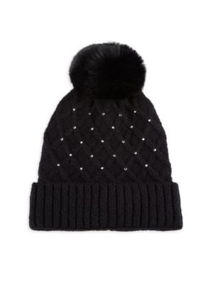 Vince Camuto
Faux Fur Pom Studded Cable Knit Beanie