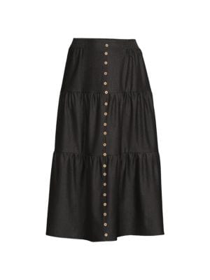 YAL New York
Button Front Tiered Midi Skirt