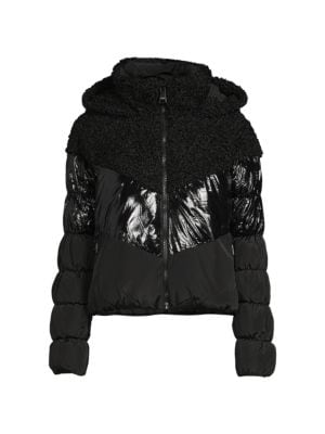 DKNY
Mixed Media Faux Shearling Hooded Puffer Jacket