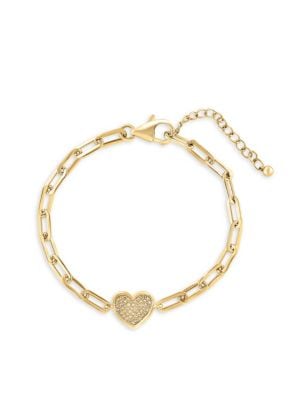 Effy ENY
 14K Goldplated Sterling Silver & 0.2 TCW Diamond Heart Chain Bracelet