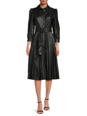 T Tahari
Belted Accordian Pleated Faux Leather Dress
