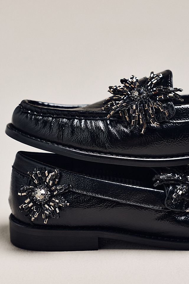 Anthropologie Lola Cruz Beaded Flower Loafers
