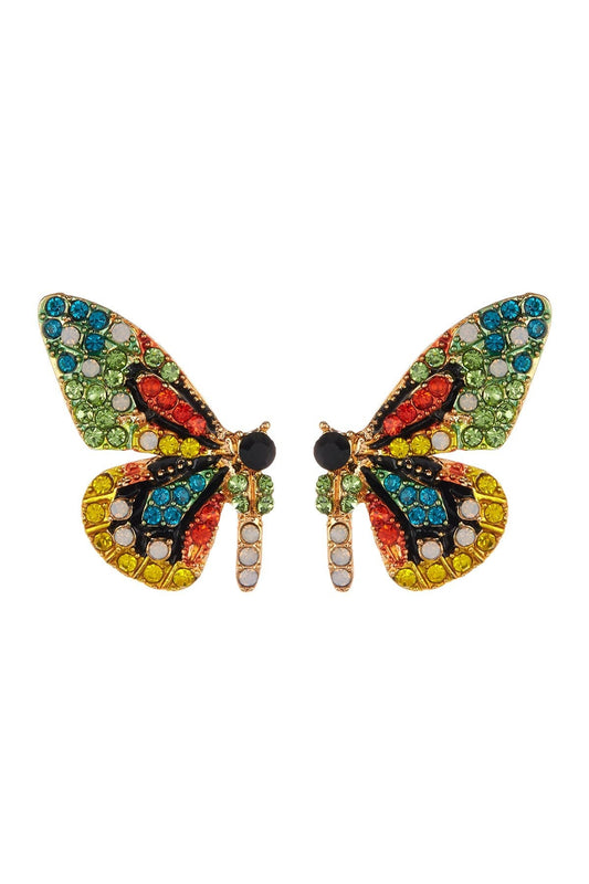EYE CANDY LOS ANGELES Flutter Green Crystal Butterfly Earrings, Main, color, MULTICOLORED