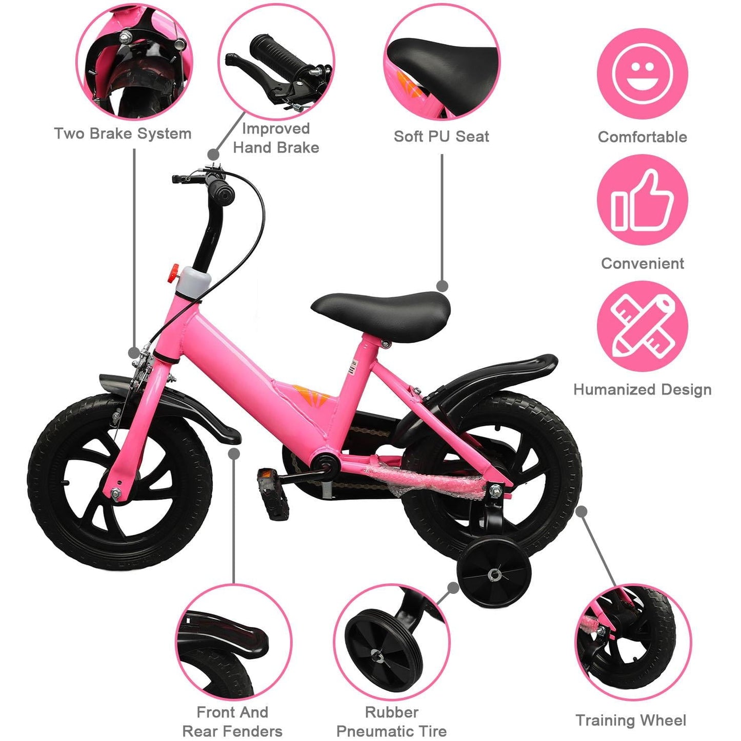 thumbnail image 4 of Eotvia 12 inch Kids Bike with Training Wheels, Children Bike with Adjustable Handlebar, Kids for Boys Girls Toddlers Age 1 to 5, 2-in-1 Toddler Bike with Handbrake/Bell/Pedals, up to 110lbs, 4 of 11