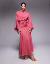 ASOS DESIGN twist front bias satin maxi dress with gold hardware in olive green