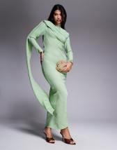 ASOS DESIGN twist front bias satin maxi dress with gold hardware in olive green