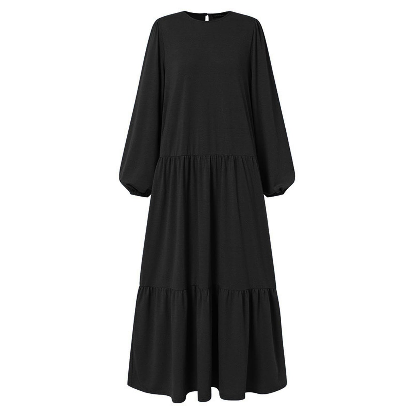 Walmart Ersazi Tshirt Dress Women's Plus Size Casual Dress High Collar Solid Color Long Sleeve Winter Fall Basic Casual Maxi Long Dress Daily Vacation Dress On Clearance Black Xxl