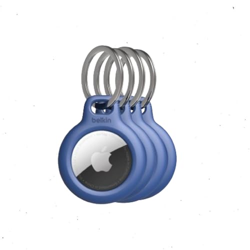 Belkin Apple AirTag Secure Holder with Key Ring - Durable Scratch Resistant Case with Open Face & Raised Edges - Protective AirTag Keychain Accessory for Keys, Pets, Luggage, Backpacks - 4-Pack Blue