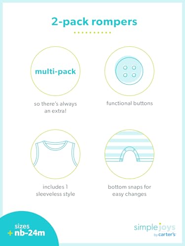Amazon Simple Joys by Carter's baby-boys Button Rompers, Pack of 2