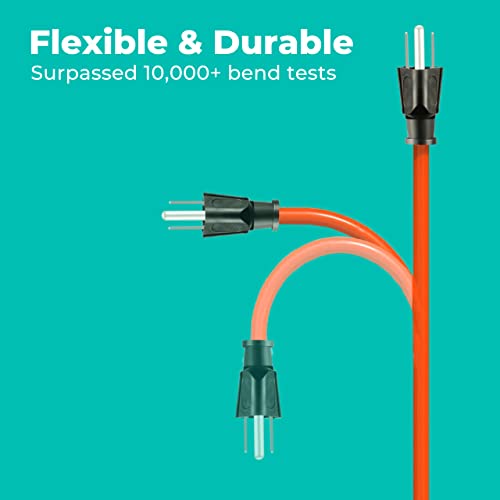 KMC 25ft Outdoor Extension Cord, 25-Foot 16/3 Weatherproof Indoor/Outdoor Extension Cable, Flexible SJTW 16-Gauge Pure Copper Wire, Durable Vinyl Jacket, UL/ETL Certified, 13A 1625W, Orange