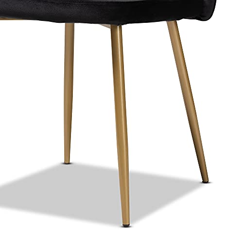 Baxton Studio Fantine Modern Luxe and Glam Black Velvet Fabric Upholstered and Gold Finished Metal 2-Piece Dining Chair Set