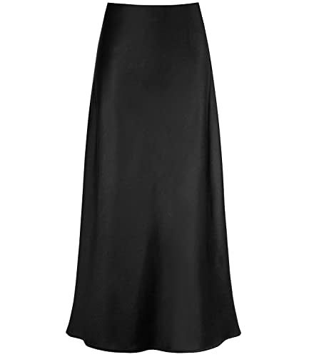 Amazon Women's Satin High Waisted Maxi Skirts Hidden Elasticized Waistband A Line Long Skirt
