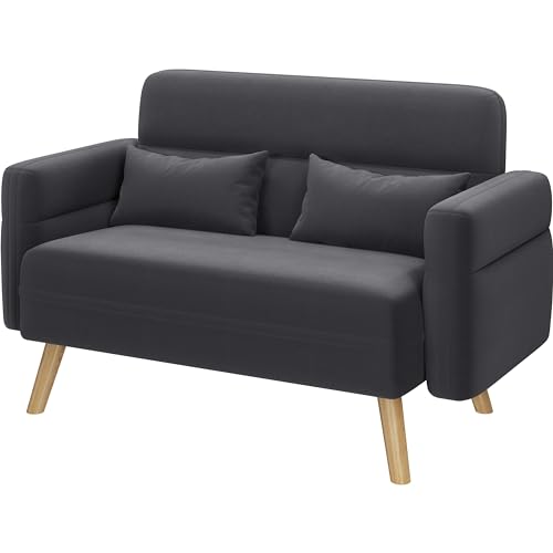 Amazon Yaheetech 46" Small Modern Fabric Sofa Loveseat Mid Century 2 Seater Sofa Couch with Lumbar Pillows, Solid Wood Legs for Living Room, Small Space, Dorm, Office, Bedroom, Dark Gray