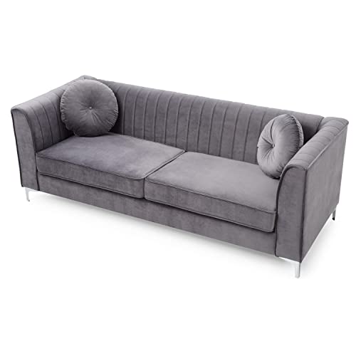 Amazon Glory Furniture Delray Velvet Sofa in Gray