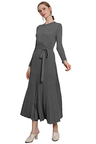 Amazon RanRui Womens Winter Fall Pleated Knitted Fit and Flare Long Sleeve Sweater Dress