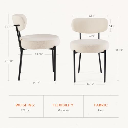 Amazon Sweetcrispy Dining Chairs Set of 4, Boucle Upholstered Modern Mid Century Round Kitchen Chairs with Curved Backrest & Metal Legs for Vanity, Living Room - Beige