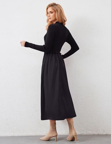Amazon Women Long Sleeve Sweater Maxi Dress Patchwork Slim Fit Flowy Long Dresses Casual A-Line Knit High Neck Dress Fall