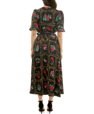 Macy's TaylorWomen's Belted Puff Sleeve Midi Dress