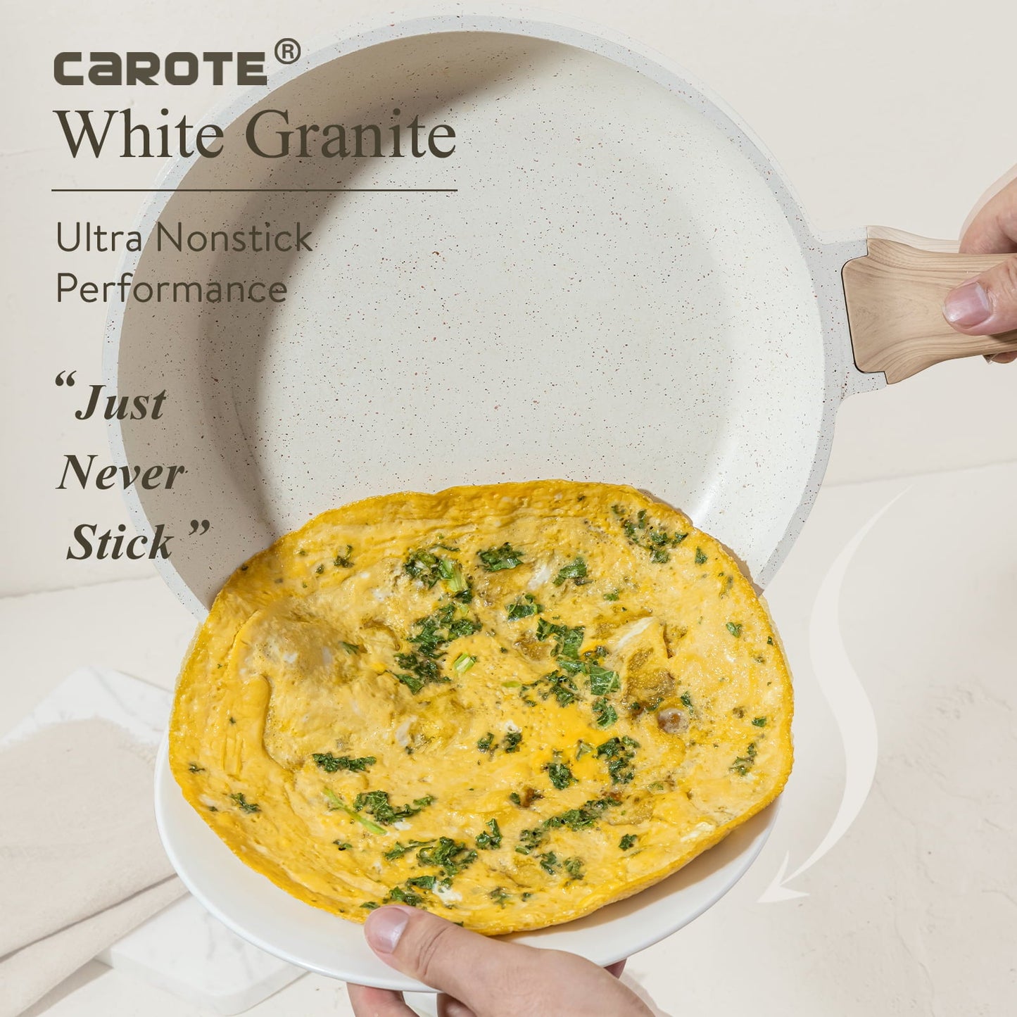 Carote Nonstick Pots and Pans Set, 9 Pcs Induction Kitchen Cookware Sets Free Gift Turner(White Granite) - image 5 of 8
