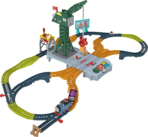 Thomas & Friends Motorized Train Set, Talking Cranky Delivery Set, Talking Crane & Battery Powered Toy Train with Songs & Sounds Medium