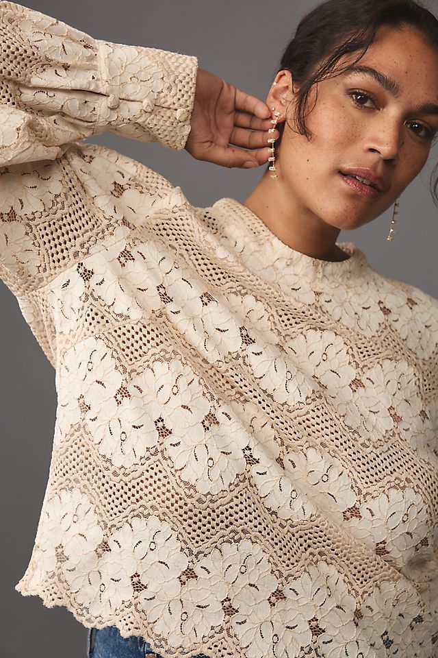 Anthropologie Dolan Left Coast Mock-Neck Lace Blouse