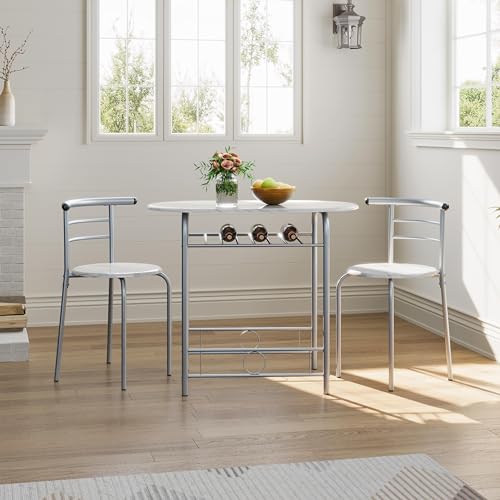 Amazon Yaheetech 3-Piece Dining Table Set, Breakfast Bistro Table Set for 2, Small Kitchen and Table Chairs Set of 2 with Metal Frame and Storage Rack for Small Space/Apartment/Dorm Room, White