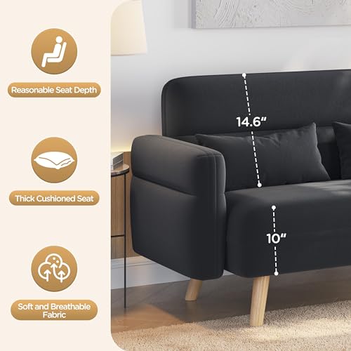 Amazon Yaheetech 46" Small Modern Fabric Sofa Loveseat Mid Century 2 Seater Sofa Couch with Lumbar Pillows, Solid Wood Legs for Living Room, Small Space, Dorm, Office, Bedroom, Dark Gray