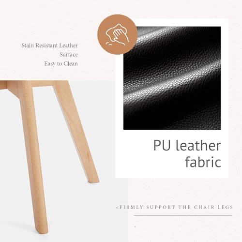 Amazon Sweetcrispy Dining Chairs Set of 4, Kitchen Room PU Leather Mid Century Modern Chairs, Upholstered Dining Chair with Wood Legs for Home Kitchen, Black