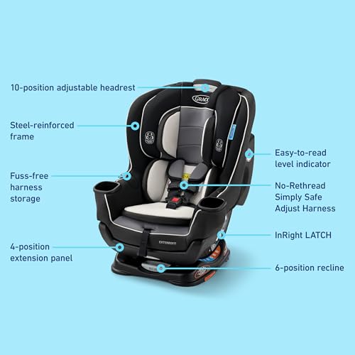 Amazon Graco Extend2Fit Convertible Baby Car Seat, Rear and Forward Facing, Adjustable Extension Panel for Extra Legroom, Gotham