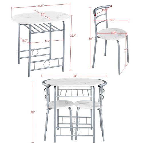 Amazon Yaheetech 3-Piece Dining Table Set, Breakfast Bistro Table Set for 2, Small Kitchen and Table Chairs Set of 2 with Metal Frame and Storage Rack for Small Space/Apartment/Dorm Room, White