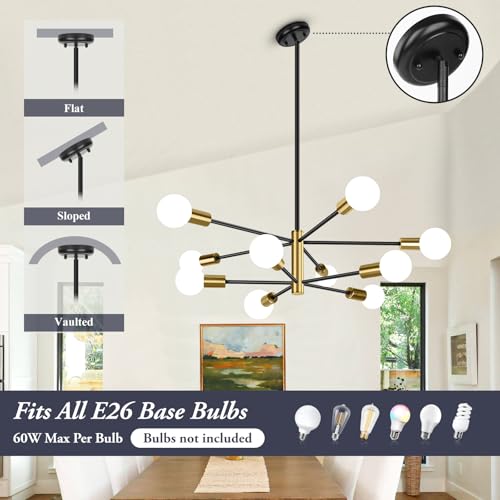 Clip coupon - Amazon BesLowe 10-Light Modern Sputnik Chandelier, Mid Century Black & Gold Chandeliers Lighting, Farmhouse Ceiling Hanging Light Fixture for Dining Room Bedroom Living Room Kitchen Foyer, Height Adjustable