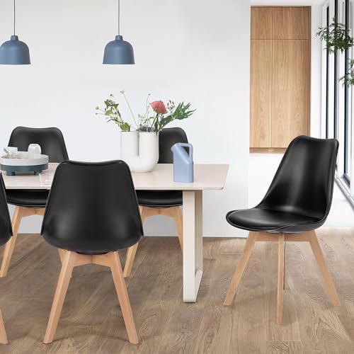 Amazon Sweetcrispy Dining Chairs Set of 4, Kitchen Room PU Leather Mid Century Modern Chairs, Upholstered Dining Chair with Wood Legs for Home Kitchen, Black