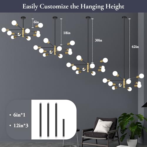 Clip coupon - Amazon BesLowe 10-Light Modern Sputnik Chandelier, Mid Century Black & Gold Chandeliers Lighting, Farmhouse Ceiling Hanging Light Fixture for Dining Room Bedroom Living Room Kitchen Foyer, Height Adjustable