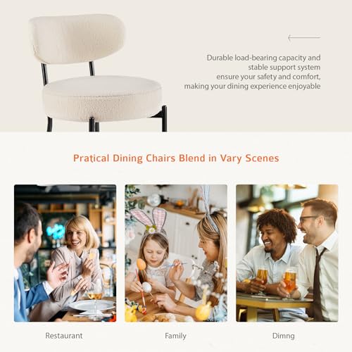 Amazon Sweetcrispy Dining Chairs Set of 4, Boucle Upholstered Modern Mid Century Round Kitchen Chairs with Curved Backrest & Metal Legs for Vanity, Living Room - Beige