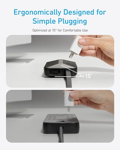 Anker Flat Plug Power Strip 300J, USB C Power Strip, 10-in-1 Ultra Thin Power Strip with 6 AC, 2 USB A and 2 USB C Ports,5feet Extension Cord, Desk Charging Station,Home Office College Dorm - Black