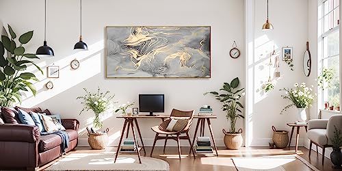 Amazon Wall Art Abstract Canvas Painting Gray Wall Decor Fluid Ink Modern Artwork for Living Room Bedroom Dining Room Home Office Decor 20"x40" with Framed