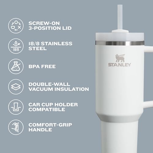 Amazon Stanley Quencher H2.0 Tumbler with Handle and Straw 40 oz | Flowstate 3-Position Lid | Cup Holder Compatible for Travel | Insulated Stainless Steel Cup | BPA-Free | Ash