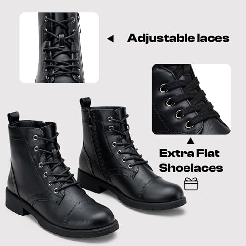 Vepose Women's Ankle Boots Low Heel Lace up Fashion Combat Booties