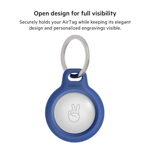 Belkin Apple AirTag Secure Holder with Key Ring - Durable Scratch Resistant Case with Open Face & Raised Edges - Protective AirTag Keychain Accessory for Keys, Pets, Luggage, Backpacks - 4-Pack Blue