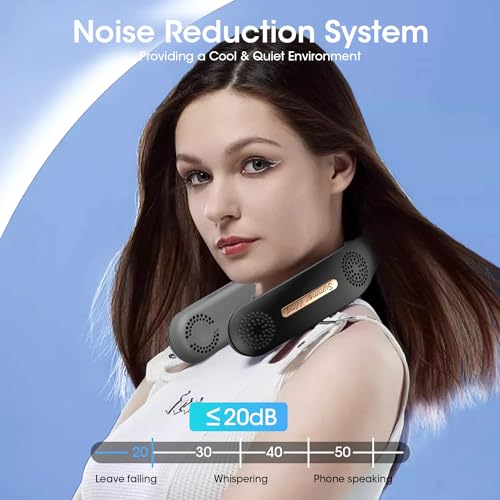 Amazon OLV Neck Fan 4 Turbo 6000mAh Portable 360 Cooling Airflow Bladeless USB Rechargeable Neck Fan with 3 Speeds Adjustment for Outdoor Travel Indoor - Black