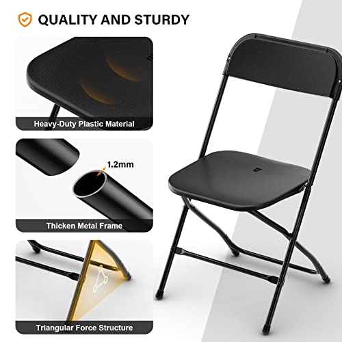 VINGLI 10 Pack Black Plastic Folding Chair, Indoor Outdoor Portable Stackable Commercial Seat with Steel Frame 350lb. Capacity for Events Office Wedding Party Picnic Kitchen Dining
