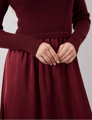 Amazon Women Long Sleeve Sweater Maxi Dress Patchwork Slim Fit Flowy Long Dresses Casual A-Line Knit High Neck Dress Fall