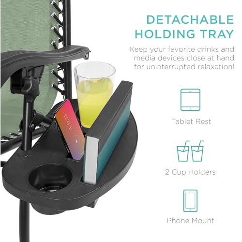 Best Choice Products Set of 2 Adjustable Steel Mesh Zero Gravity Lounge Chair Recliners w/Pillows and Cup Holder Trays - Sage Green