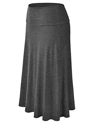EIMIN Women's Solid Flared Lightweight Elastic Waist Classic Midi Skirt (S-3XL)