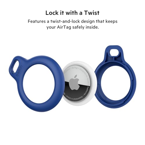 Belkin Apple AirTag Secure Holder with Key Ring - Durable Scratch Resistant Case with Open Face & Raised Edges - Protective AirTag Keychain Accessory for Keys, Pets, Luggage, Backpacks - 4-Pack Blue